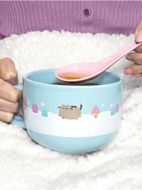 Pusheen Light Blue and Pink Ceramic Mug with Cute Pusheen Design